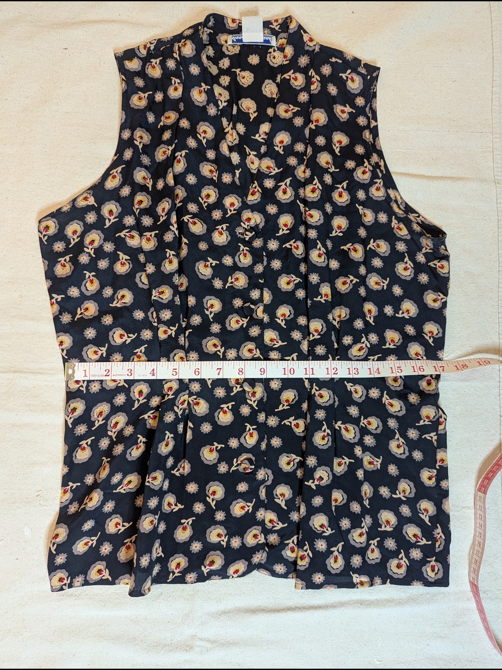 Anna And Frank Navy Silk Floral Sleeveless Button-Front Blouse - Picture 10 of 12